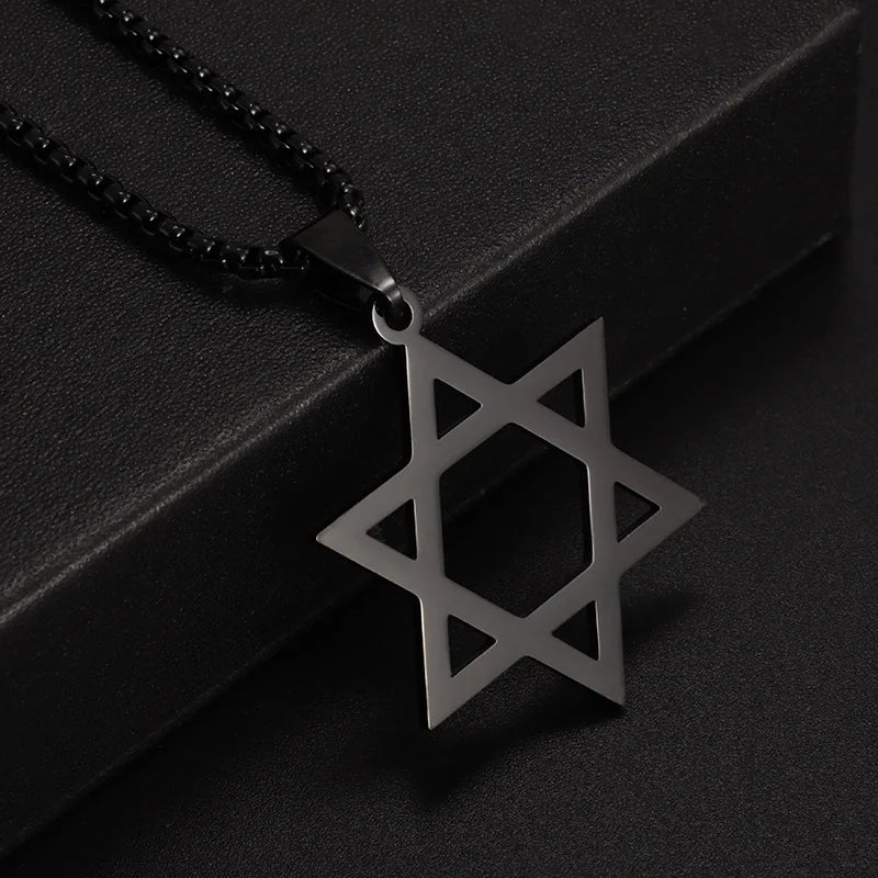 Skyrim Cutout Star of David Hexagram Choker Necklace for Men Women Gold Color Stainless Steel Chain Necklaces Jewish Jewelry