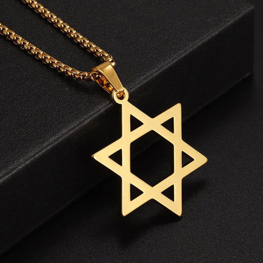 Skyrim Cutout Star of David Hexagram Choker Necklace for Men Women Gold Color Stainless Steel Chain Necklaces Jewish Jewelry
